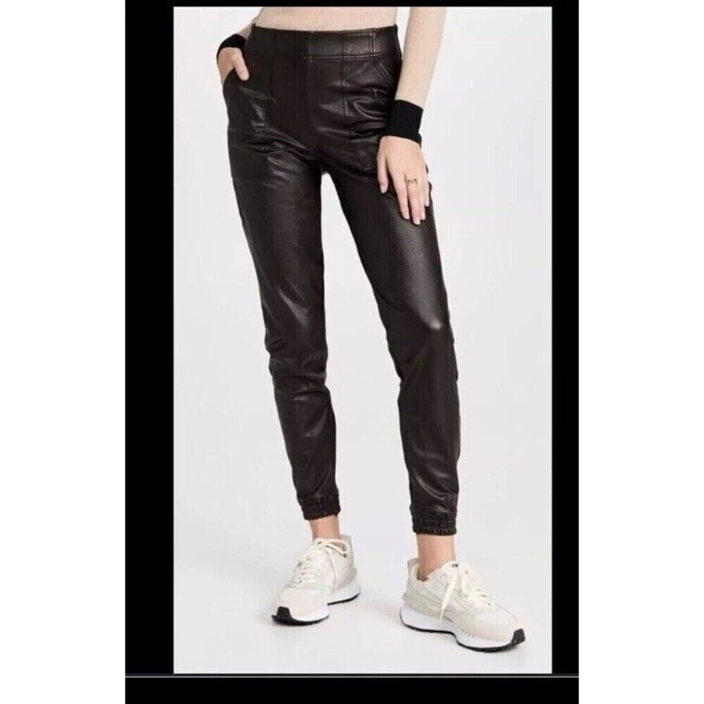 Spanx (XL) Pants Womens Black Leather Like Faux Joggers Biker Edgy Goth Rocker